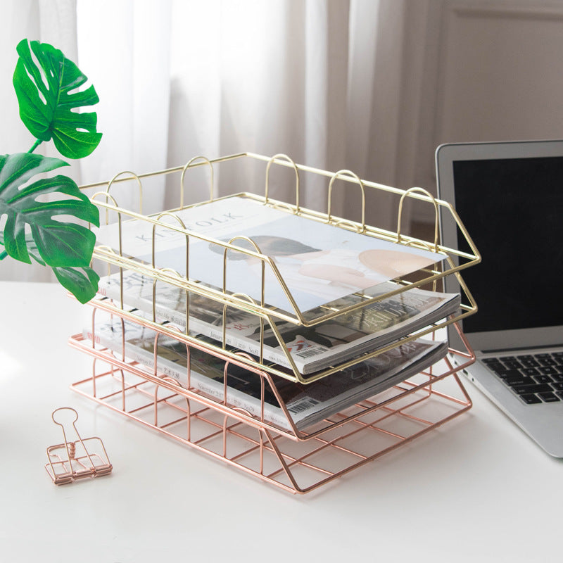 Metal Iron Art Simple A4 Document Basket Desktop Storage Rack