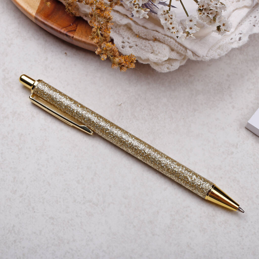 Gold Glitter Ballpoint Pen with Black Ink