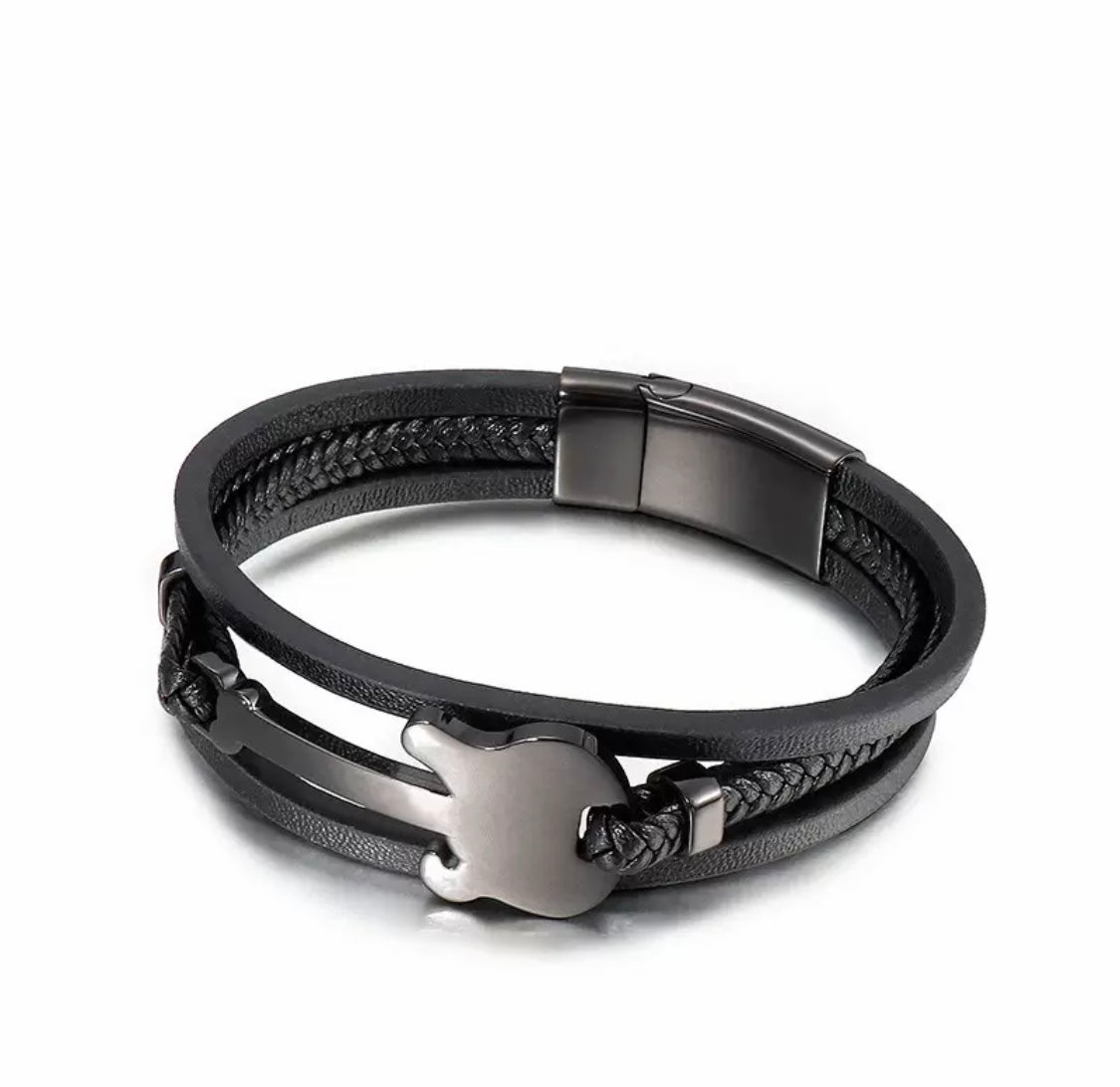 Genuine Leather Titanium Steel Men's Bracelet