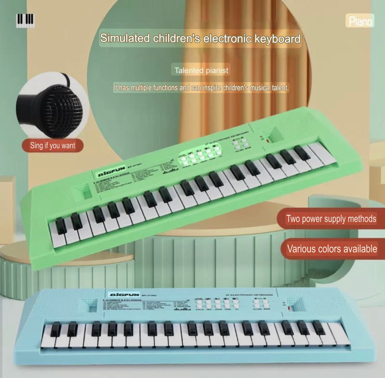 37-Key Color Electronic Keyboard - Children's Musical Instrument - Plastic
