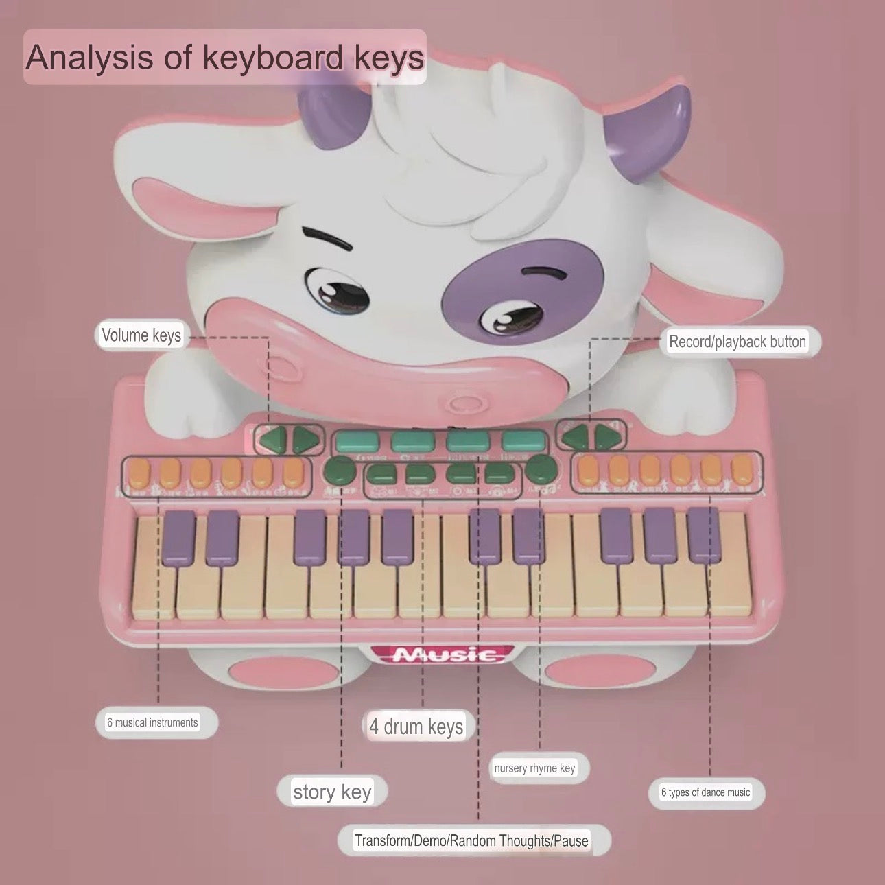Cute Cow Electronic Keyboard - Children's Musical Instrument - Plastic Electronic Keyboard