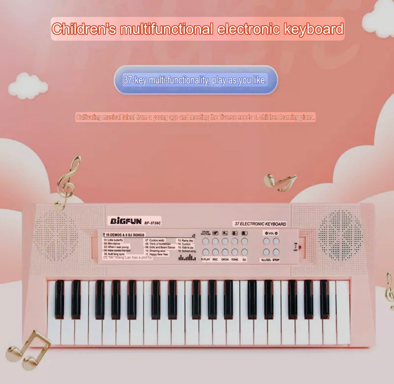 37-Key Color Electronic Keyboard - Children's Musical Instrument - Plastic