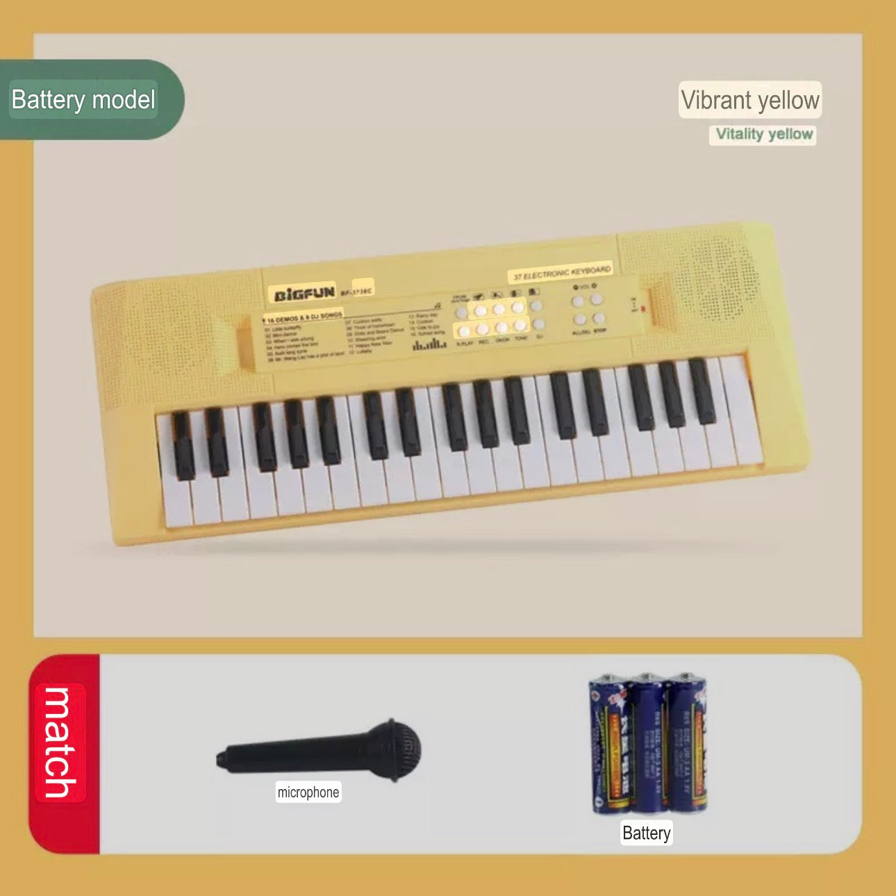 37-Key Color Electronic Keyboard - Children's Musical Instrument - Plastic