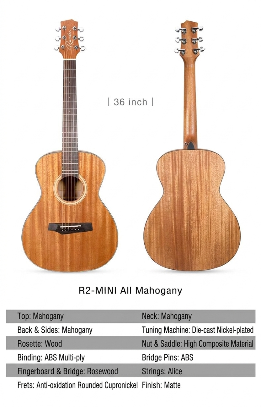 Acoustic Guitar - Randon R2-mini - with a Free Bag - 36 Inches - Wood