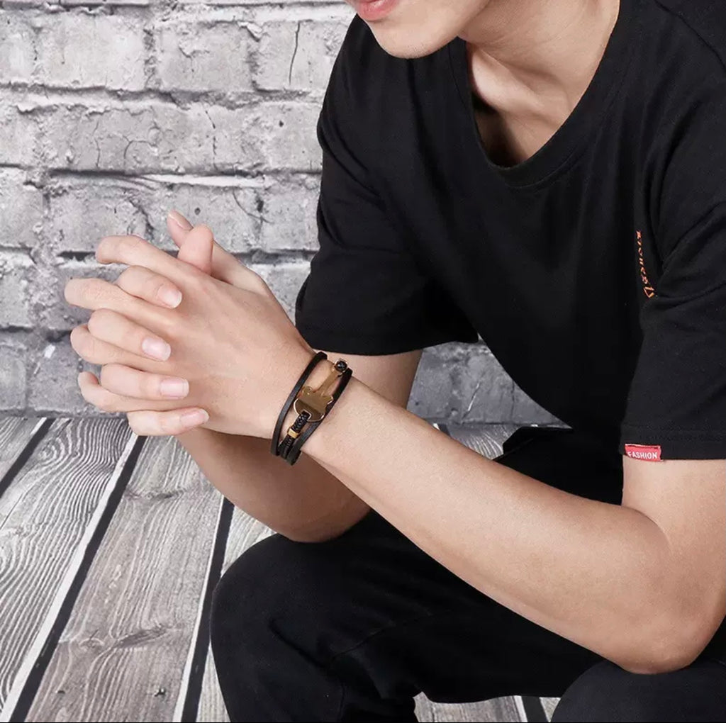 Genuine Leather Titanium Steel Men's Bracelet