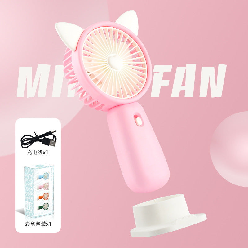 Portable Handheld Mini Fan with Cute Antler Design - USB Rechargeable Pocket Fan with Desktop Base for Office, Travel & Outdoor Cooling