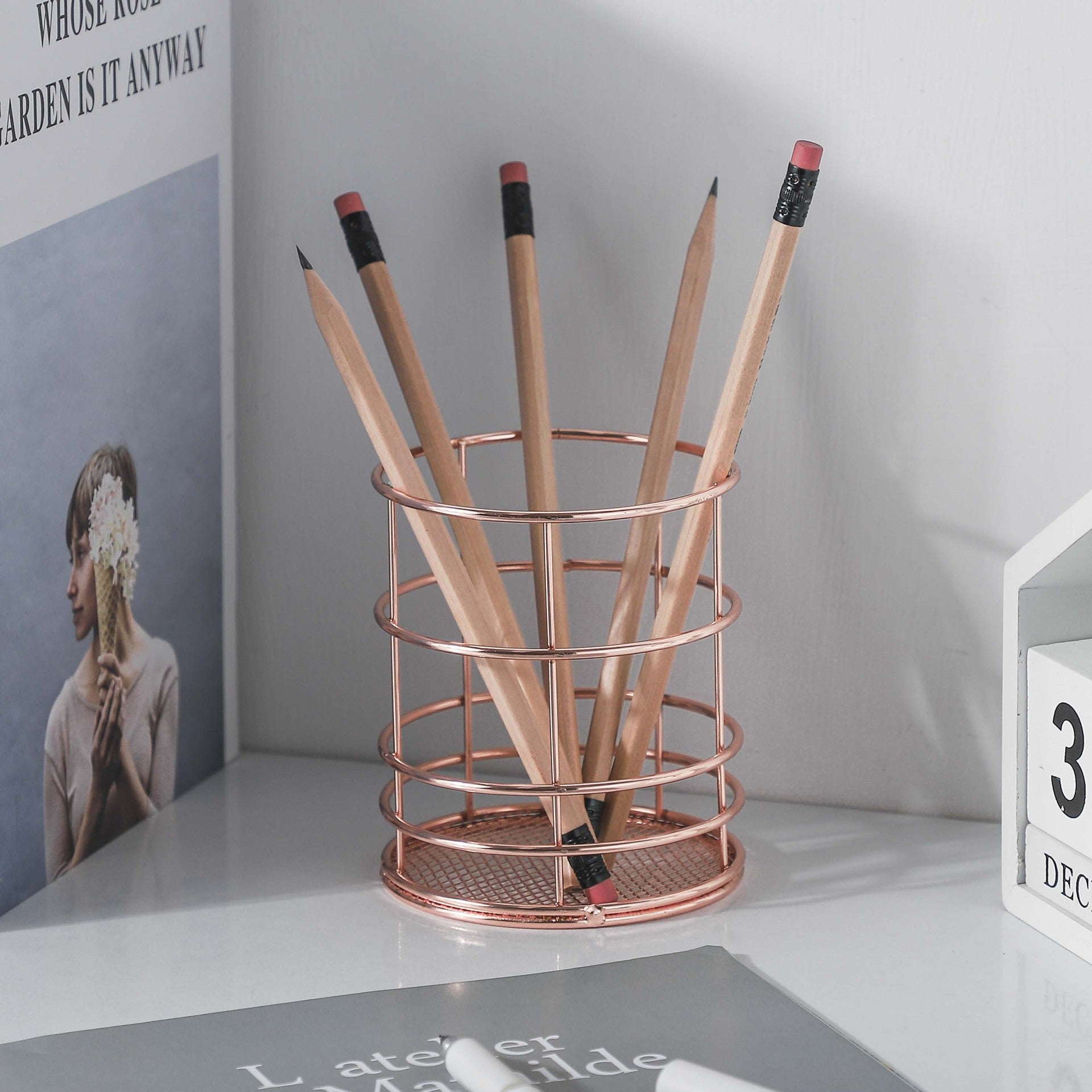 Gold Metal Pen Holder Electroplated Makeup Brush Storage Cylinder Desktop Storage