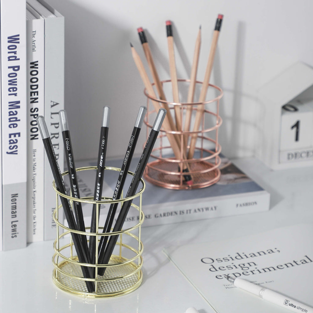 Gold Metal Pen Holder Electroplated Makeup Brush Storage Cylinder Desktop Storage