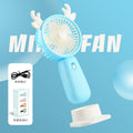 Portable Handheld Mini Fan with Cute Antler Design - USB Rechargeable Pocket Fan with Desktop Base for Office, Travel & Outdoor Cooling
