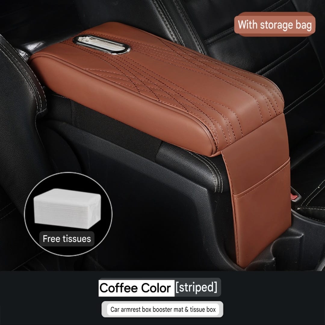 Car Armrest Pad with Tissue Box & Storage Bag
