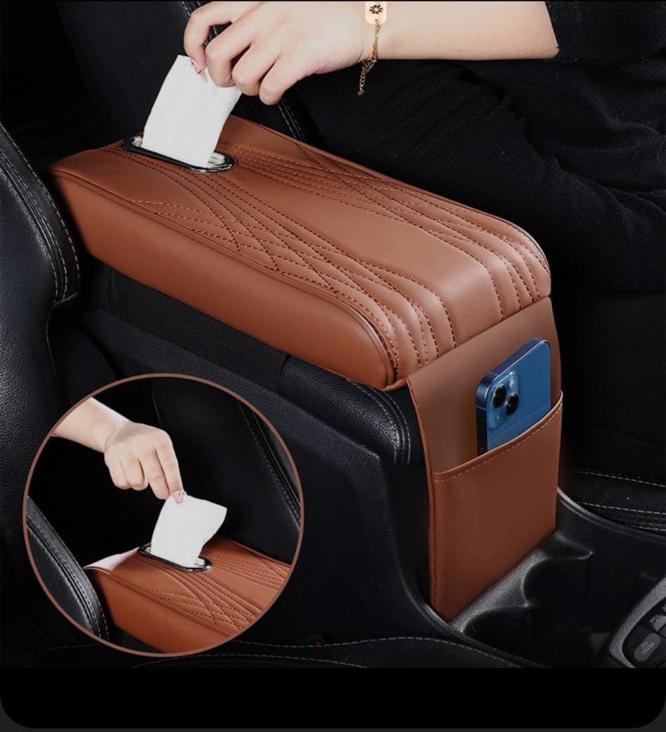 Car Armrest Pad with Tissue Box & Storage Bag