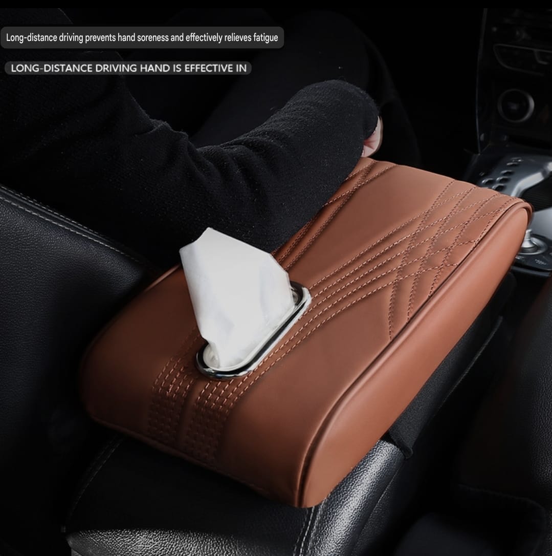 Car Armrest Pad with Tissue Box & Storage Bag