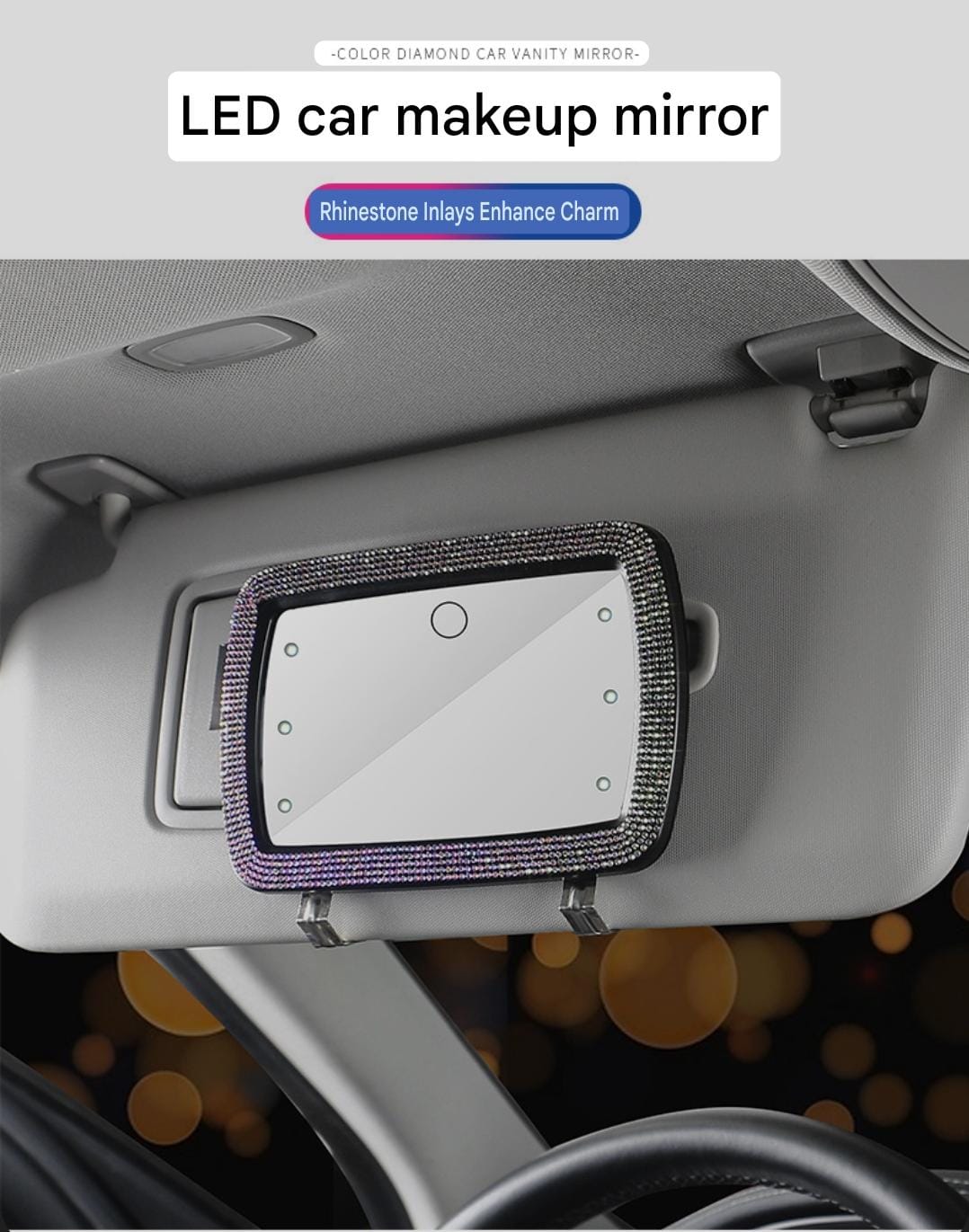 Sparkling Car Sunshade LED Light Makeup Mirror