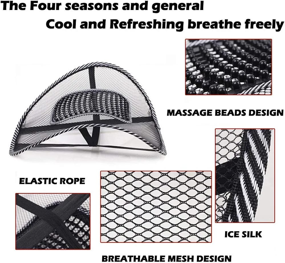 Car Seat Chair Massage Back Lumbar Support Mesh Ventilated Cushion Pad Black