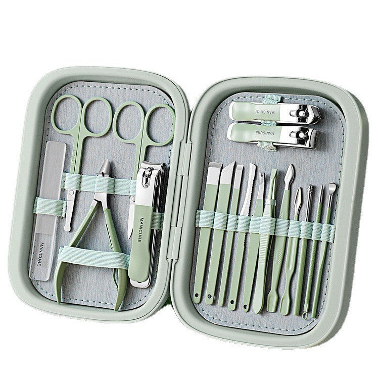 Professional 16 - Piece Stainless Steel Manicure & Pedicure Set - Mint Green Edition