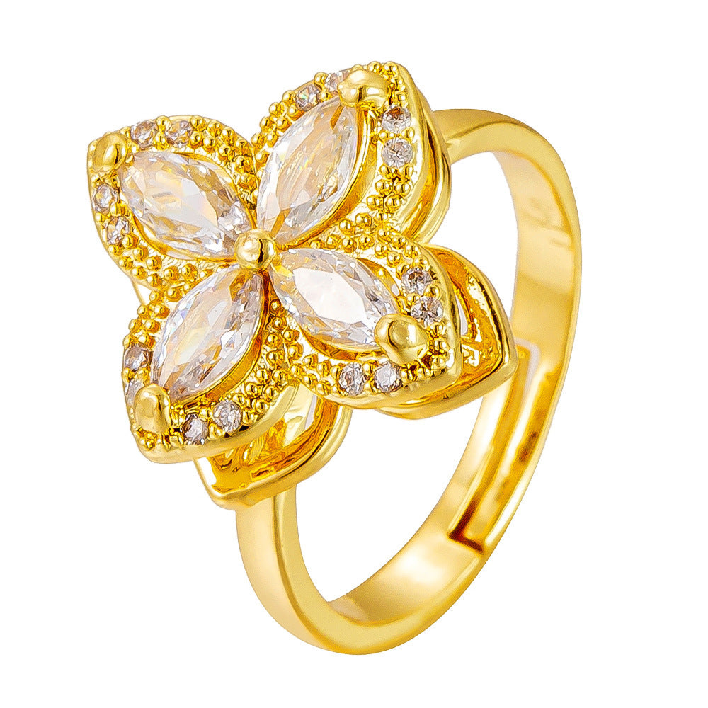 Ring Rotating Four-Leaf Clover Style