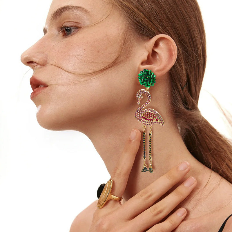 Earrings Rhinestones S925 Flamingo