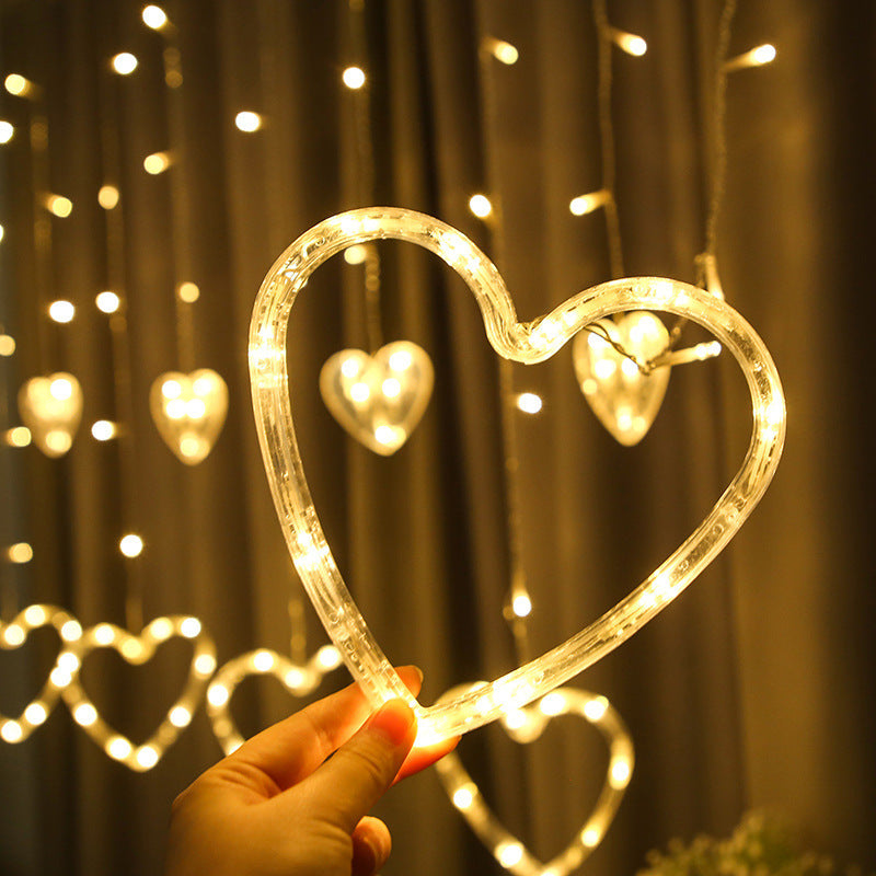 LED Fairy Curtain Lights Big & Small Heart Warm Color