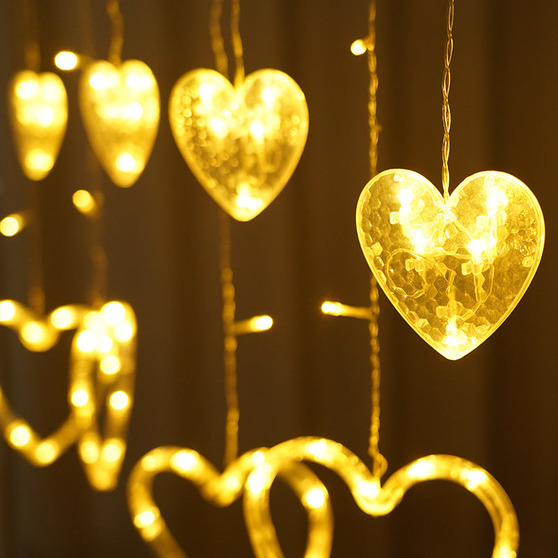 LED Fairy Curtain Lights Big & Small Heart Warm Color