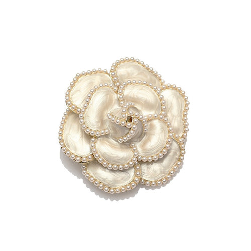 Brooch Pearl Camellia Flower Elegant Style