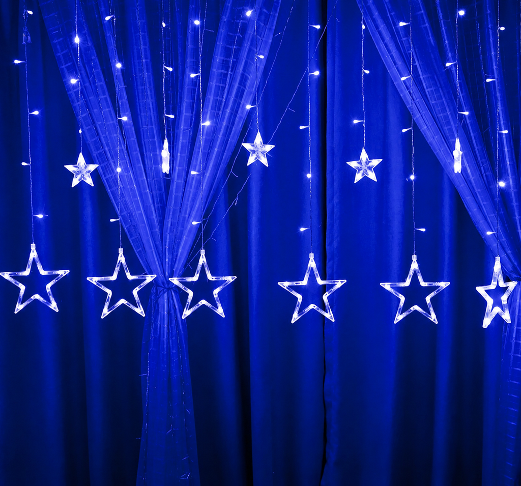 LED Fairy Curtain Lights Big & Small Star Blue Color