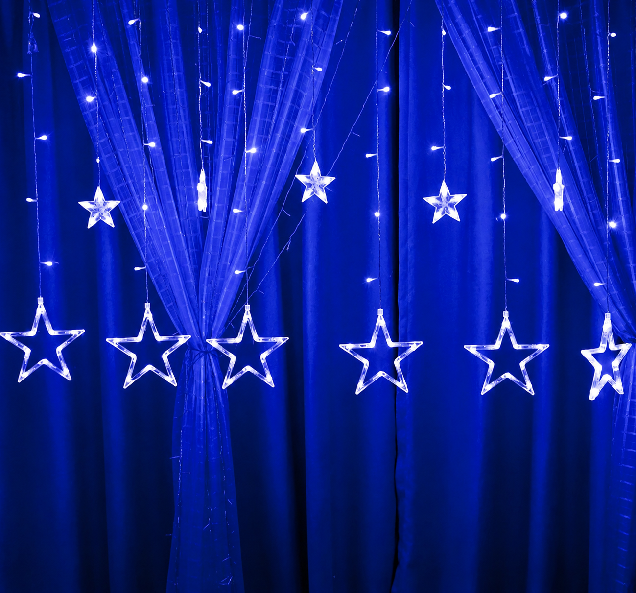 LED Fairy Curtain Lights Big & Small Star Blue Color