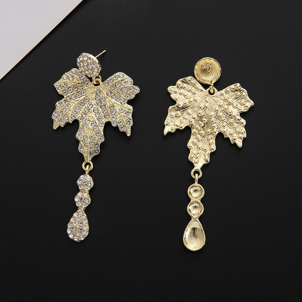 Earrings Rhinestones Maple Leaf S925