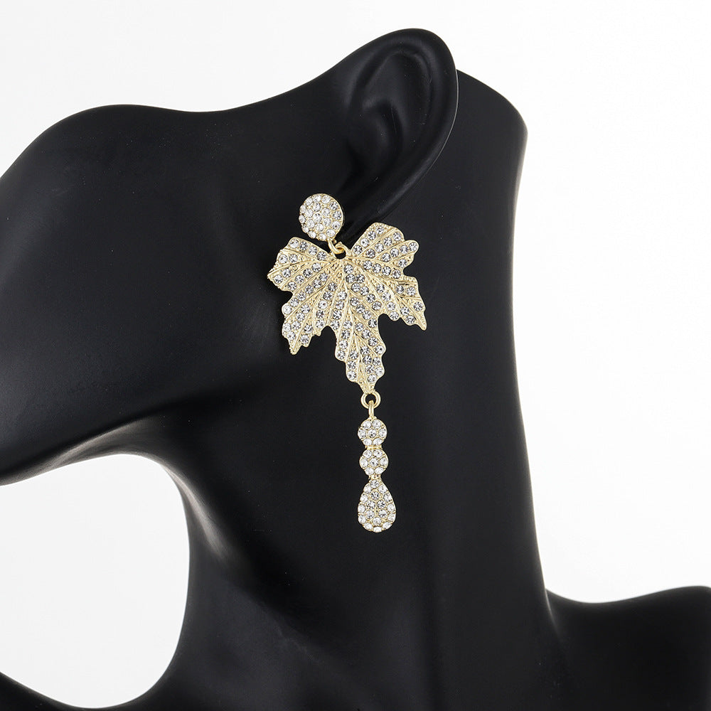 Earrings Rhinestones Maple Leaf S925
