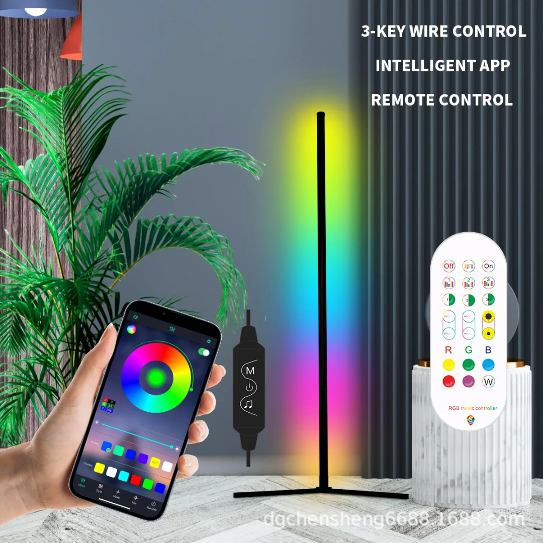RGB LED Corner Floor Lamp with App & Remote Control, Music Sync Ambient Light