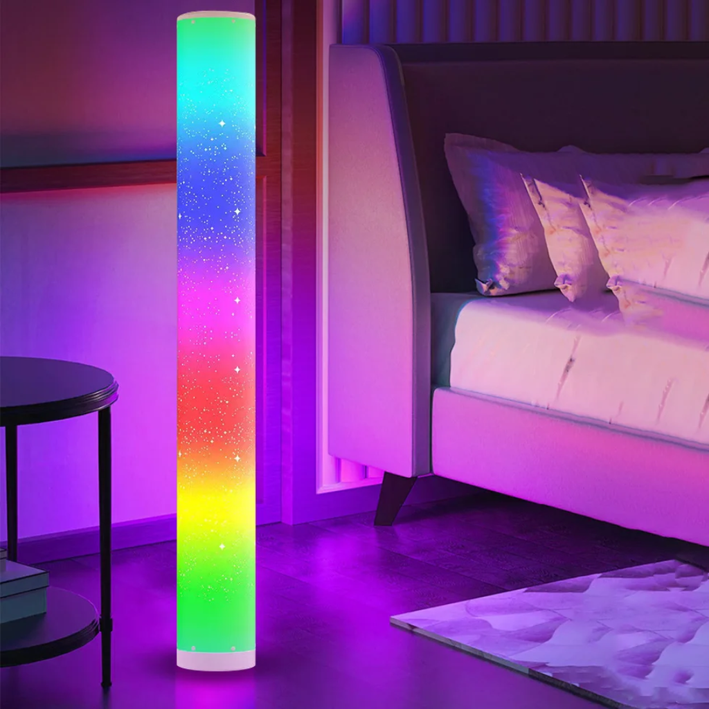 RGB Cylindrical Floor Lamp – Ambient LED Light Bar with Remote & App Control