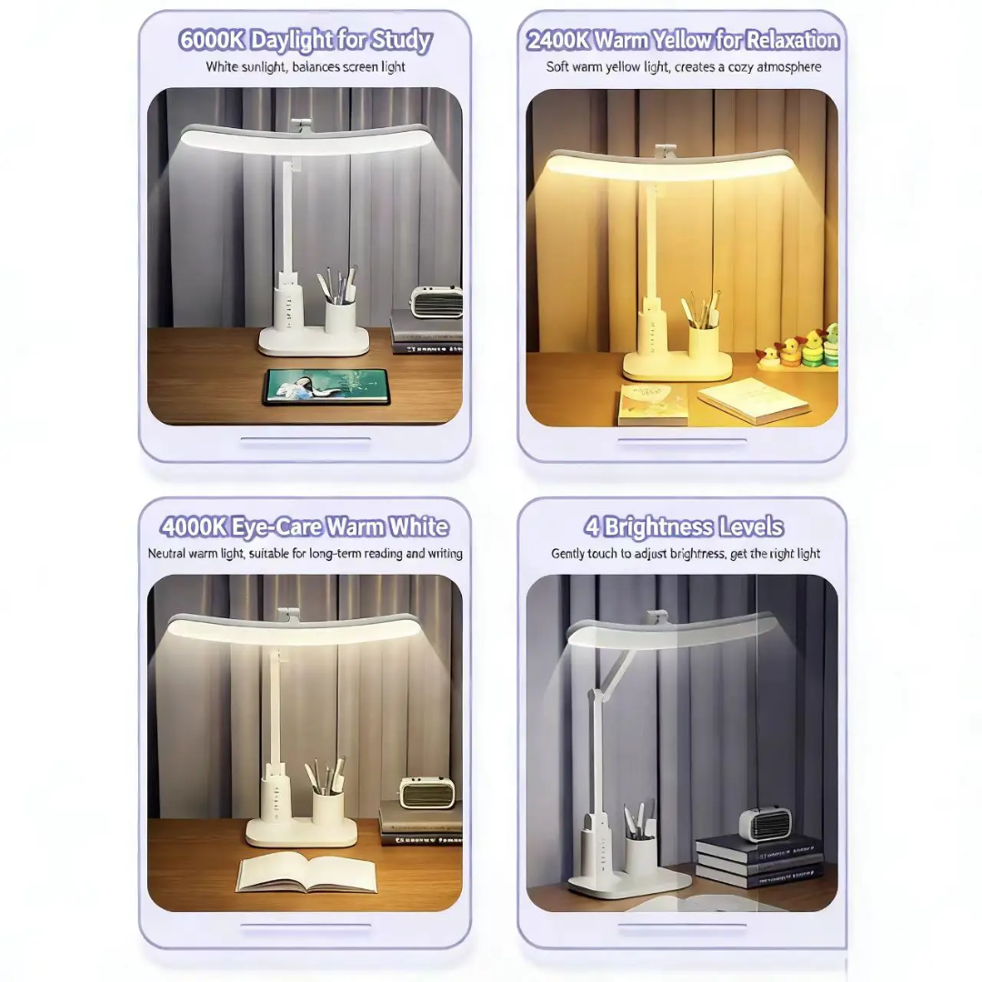 LED Foldable Desk Lamp Eye Protection Study Reading Light USB Rechargeable Bedside Night Lamp