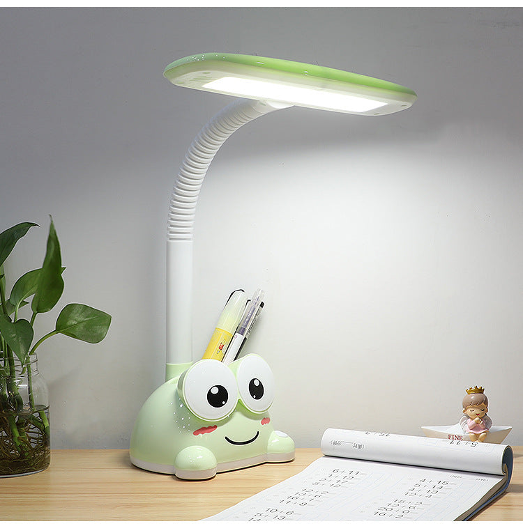 Cute Frog LED Desk Lamp with Pen Holder Flexible Neck Eye - Caring Study Light for Kids