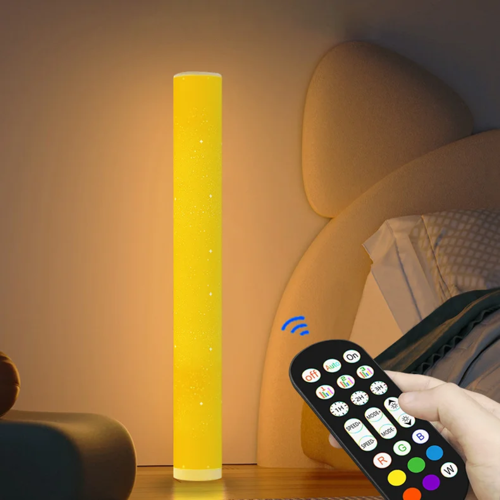 RGB Cylindrical Floor Lamp – Ambient LED Light Bar with Remote & App Control