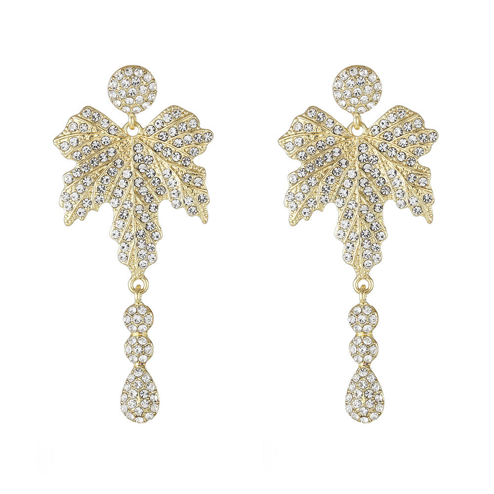 Earrings Rhinestones Maple Leaf S925