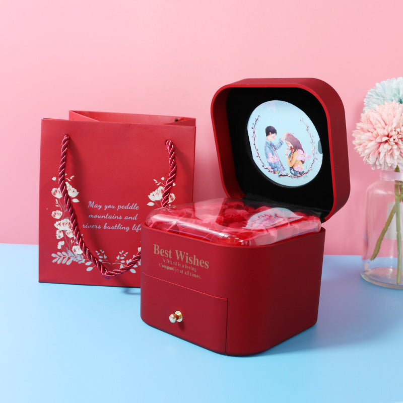 Soap Flower Pu Leather Gift Box Can Put Ring