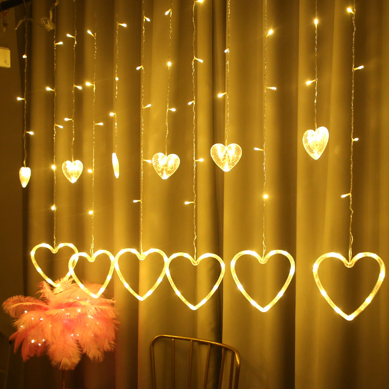 LED Fairy Curtain Lights Big & Small Heart Warm Color