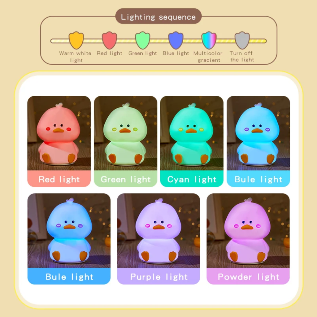 Cute Duck Silicone Night Light – 7 Colors