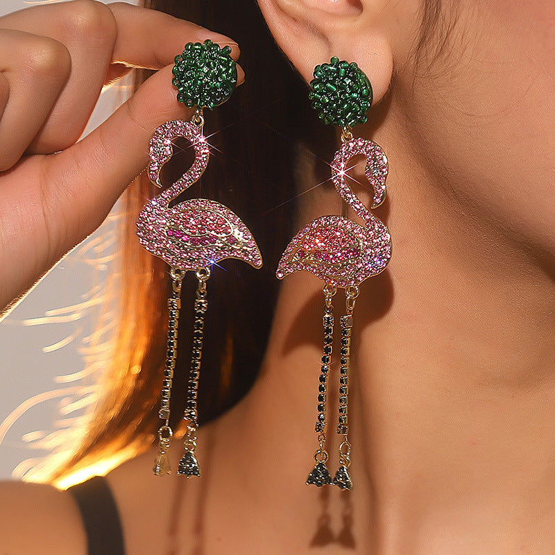 Earrings Rhinestones S925 Flamingo
