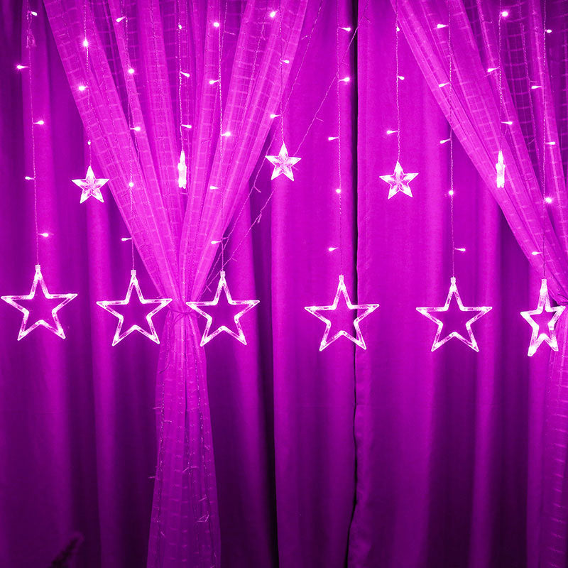 LED Fairy Curtain Lights Big & Small Star Pink Color