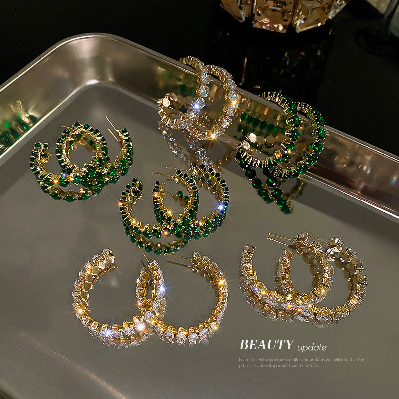 Earrings Rhinestones Shine Circle Style S925