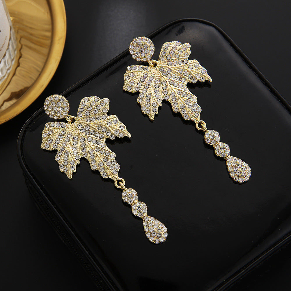 Earrings Rhinestones Maple Leaf S925