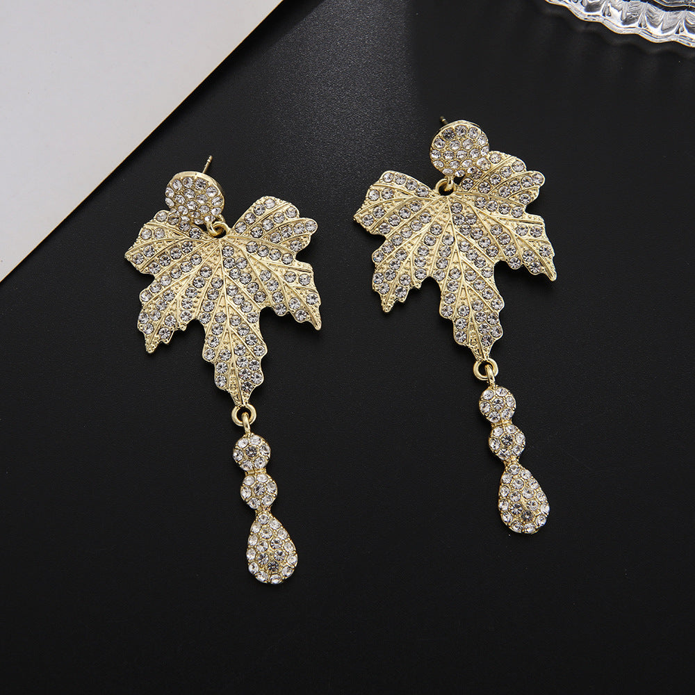 Earrings Rhinestones Maple Leaf S925