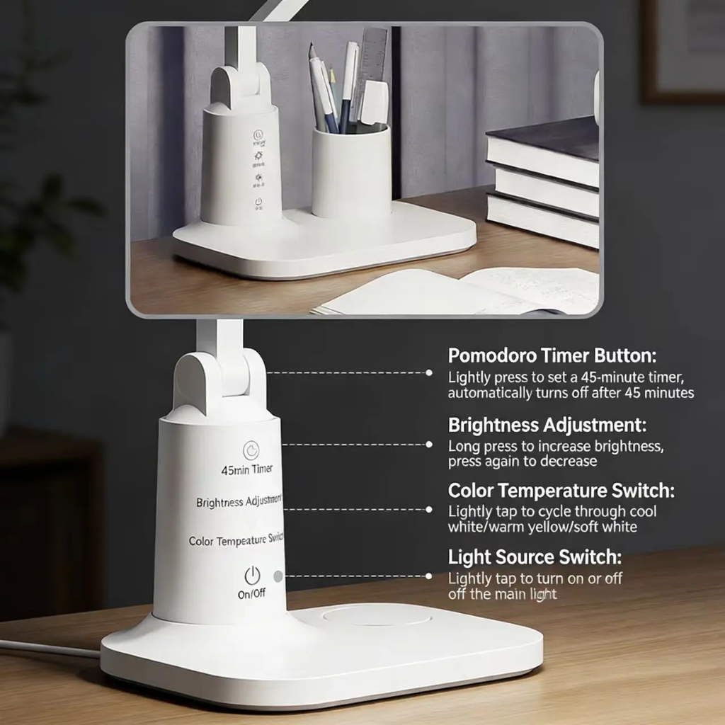 LED Foldable Desk Lamp Eye Protection Study Reading Light USB Rechargeable Bedside Night Lamp
